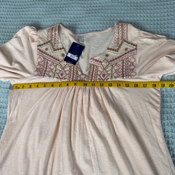 NWT Lucky Brand Embroidered Peasant Top Womens Small Peach Pink Blouse Shirt NEW - Picture 6 of 8